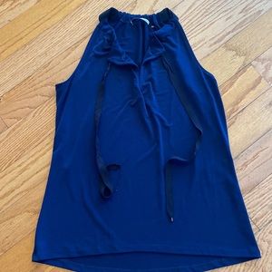 Tahari Navy top with black ribbon ties, XS.